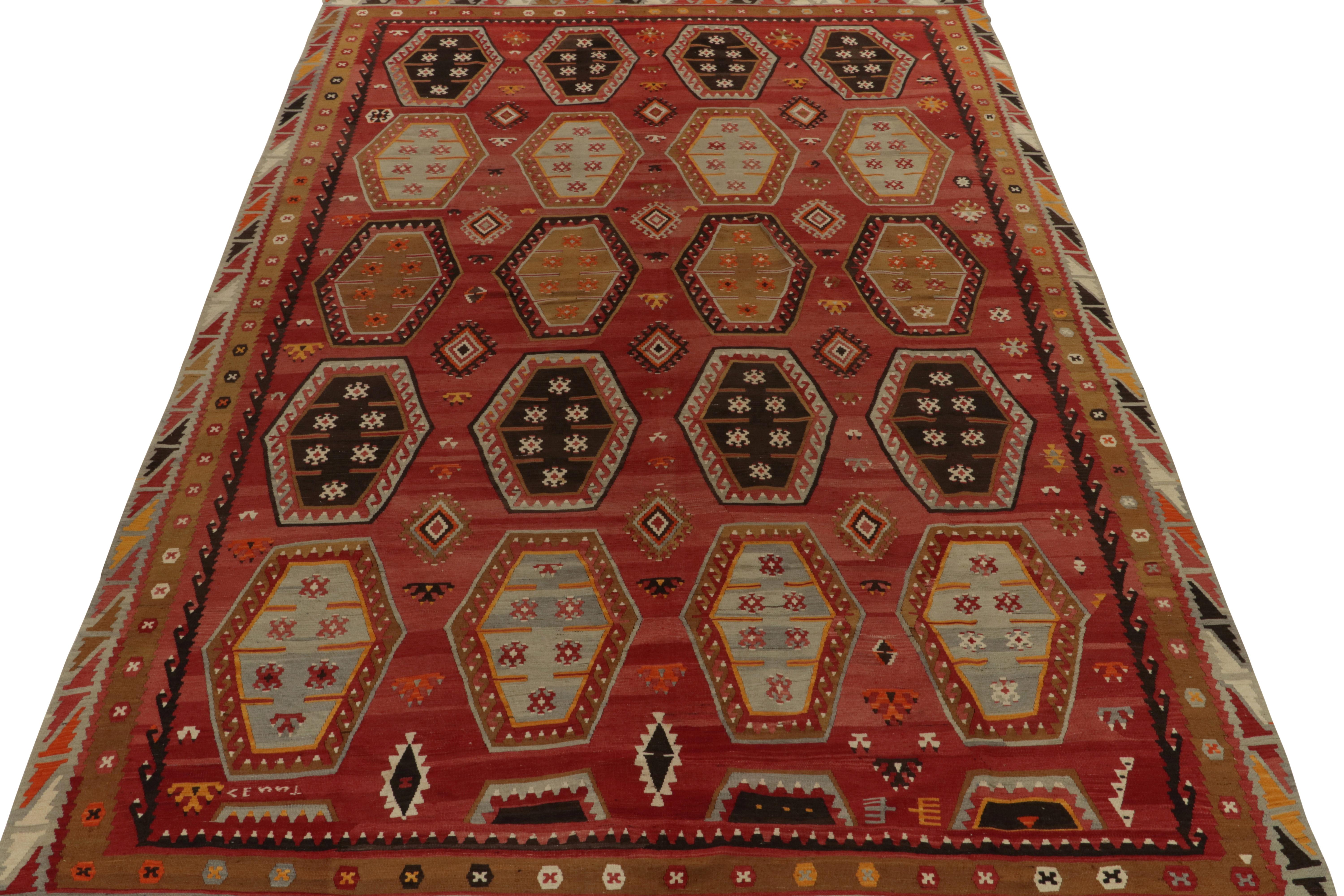 Hand-Woven Vintage Turkish Kilim rug in Beige-Brown Tribal Geometric Pattern For Sale