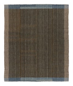 Rug & Kilim’s Contemporary Flatweave in Brown with Blue Abrash Border