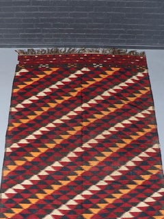 Vintage Anatolian Handwoven Kilim Rug in Red & Indigo Geometric Wool