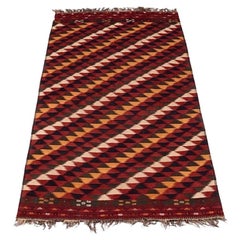 Vintage Anatolian Handwoven Kilim Rug in Red & Indigo Geometric Wool