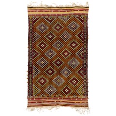 6.7x11 Ft Retro Anatolian Jijim Kilim Rug, One of a Kind Hand-Woven Carpet