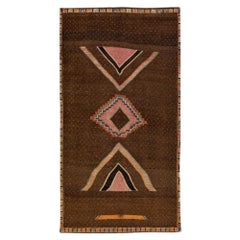 Vintage Anatolian Kars Handmade Brown Geometric Wool Rug