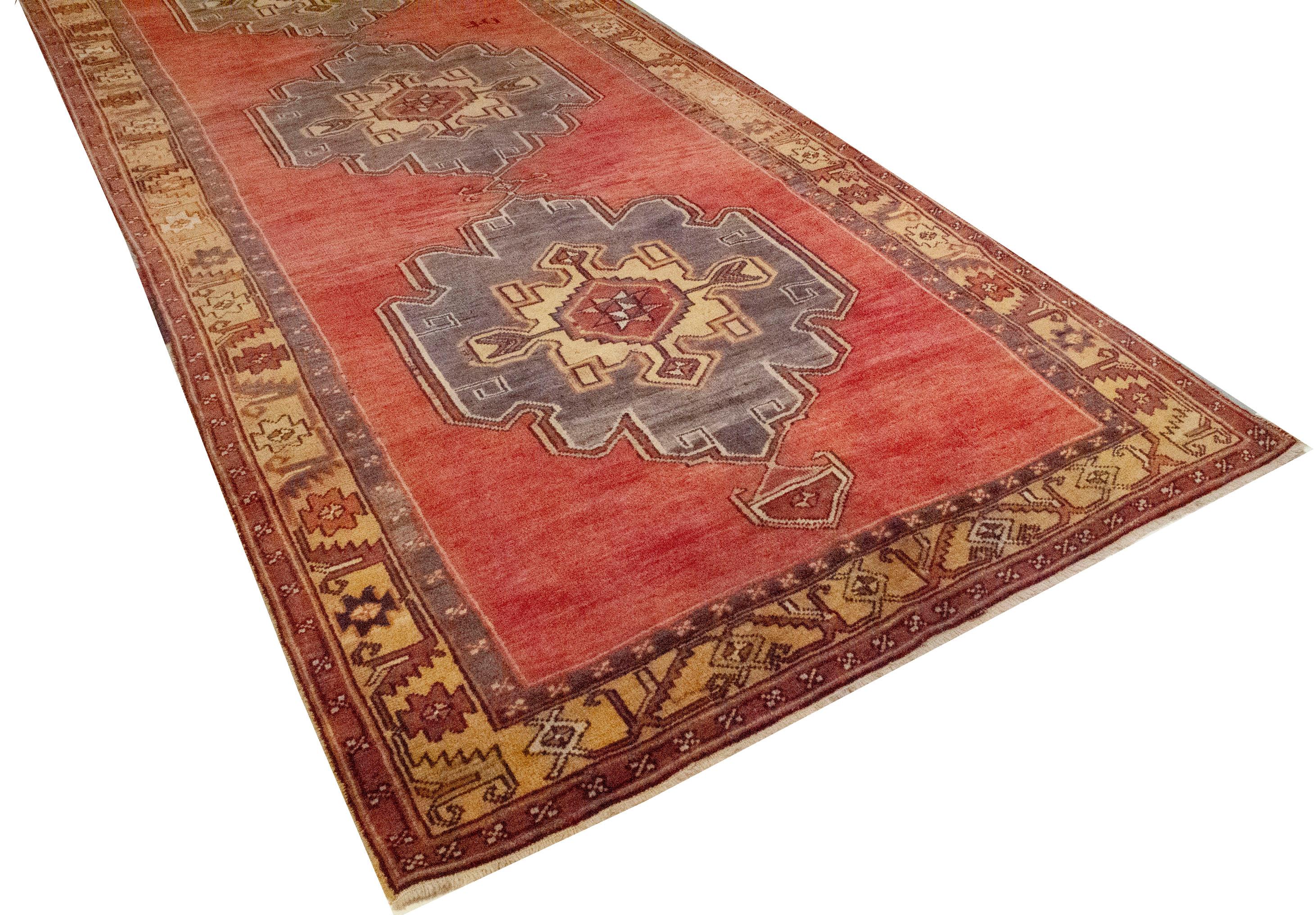 Vintage Anatolian-Oushak Gallery Size Rug Runner 5'3 X 12'7. Hand-woven in Turkey where rug weaving is the culture rather than a business. Rugs from Turkey are known for the high quality of their wool their beautiful patterns and warm colors. These