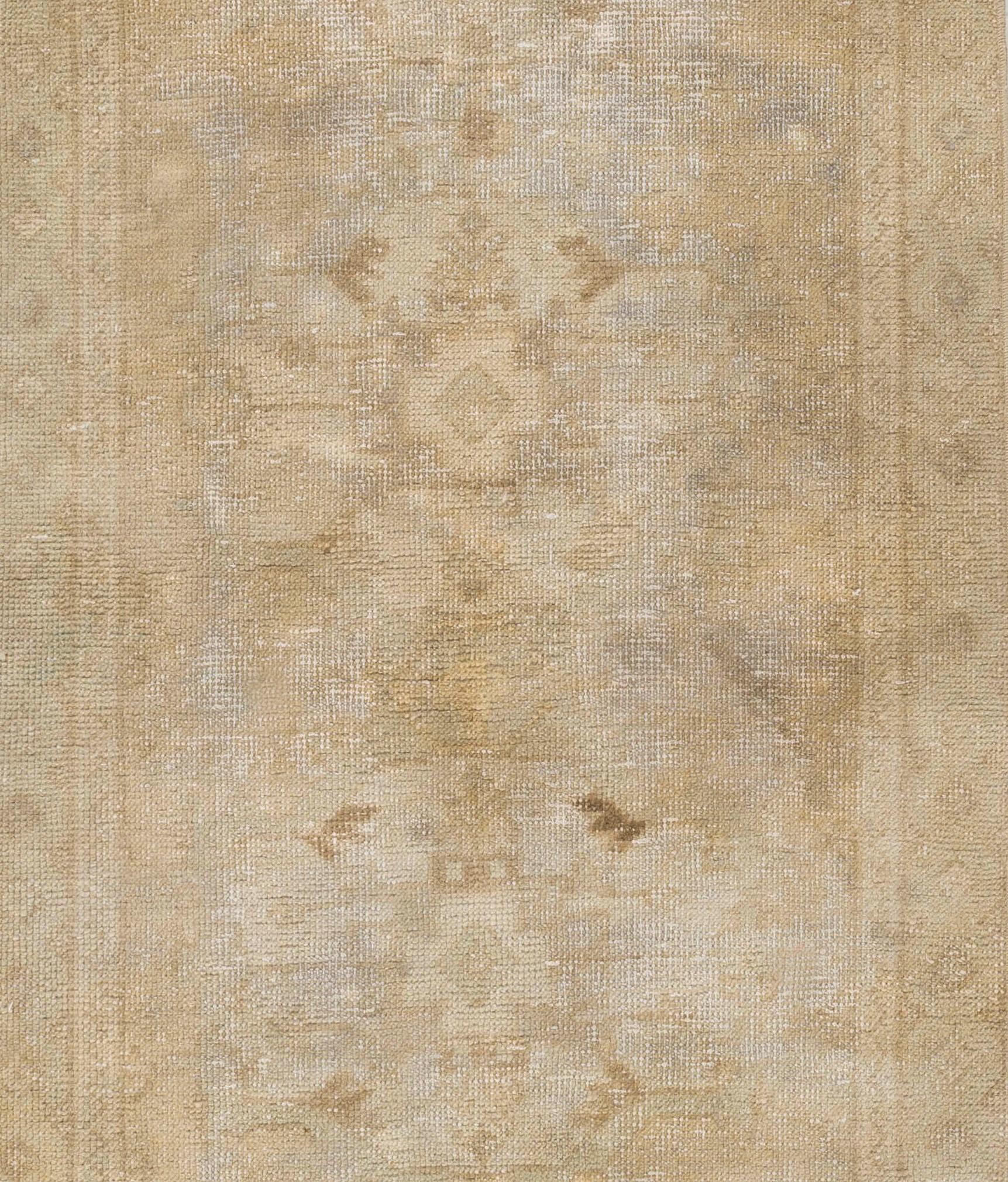 Hand-Knotted 3x8.8 Ft - Antique Turkish Oushak Runner in Neutral Colors. Handknotted Wool Rug