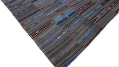 Vintage Anatolian Panel Kilim Rug in Muted Tribal Stripes – 9′ × 11′5″