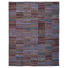 Vintage Anatolian Panel Kilim Rug & Kilim in Muted Tribal Stripes - 9′ × 11′5″ (en anglais)