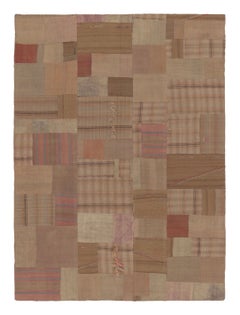 Vintage Turkish Patchwork Rug in Brown and Colorful Design - Rug & Kilim