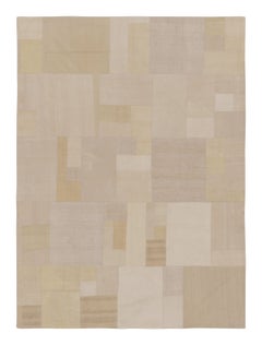 Vintage Turkish Patchwork Rug with Neutral Design in Beige & Gold - Rug & Kilim