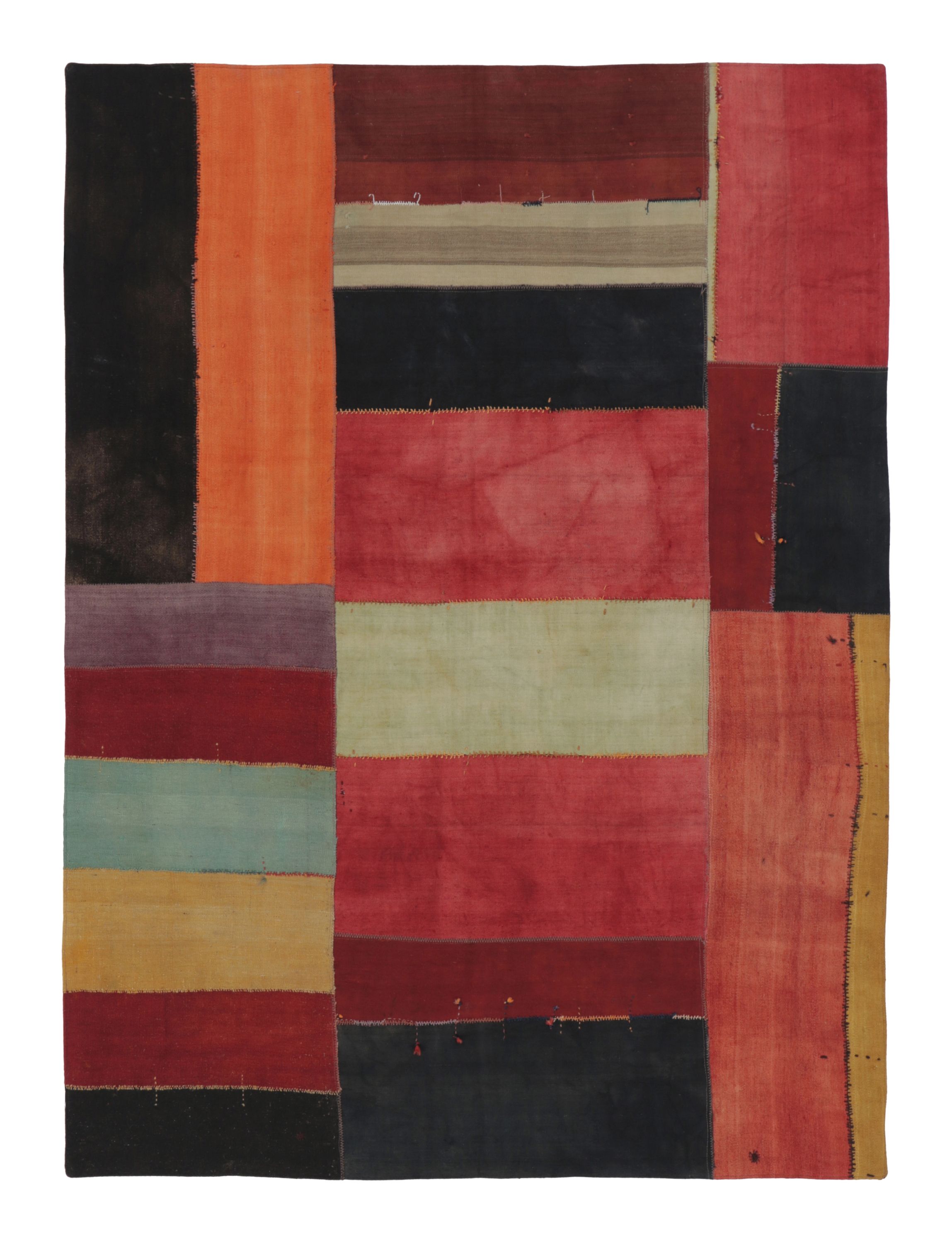 Vintage Turkish Patchwork Rug with Multicolor Geometric Design - Rug & Kilim