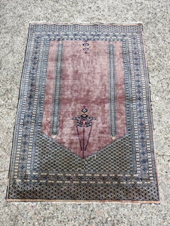Vintage Anatolian Prayer rug in purple and gray hand-knotted wool