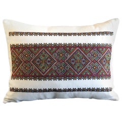 Vintage Anatolian Red and Green Embroidery Bolster Pillow