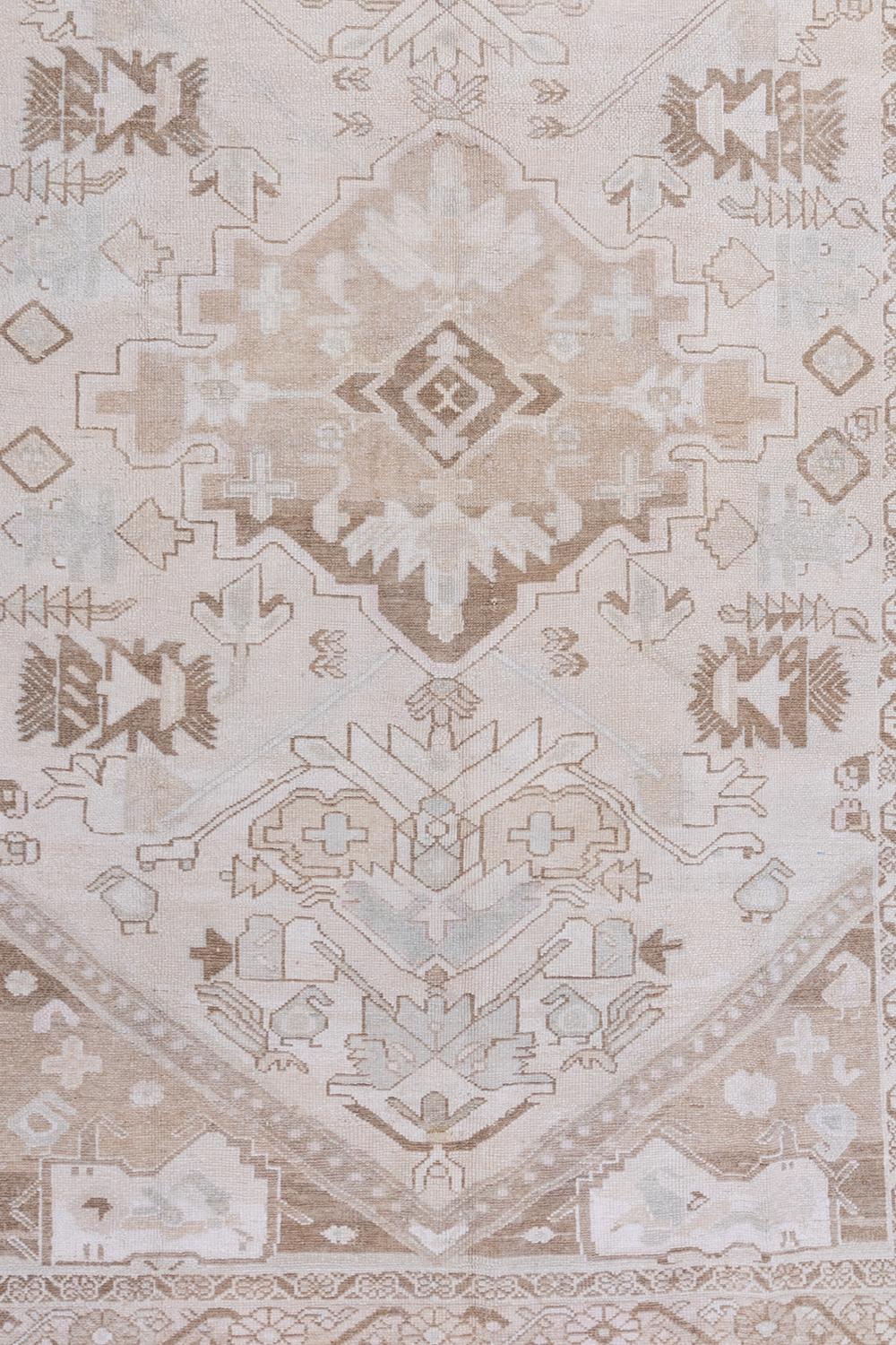 Colors: off white, tan, blush, gray-blue

Pile: medium

Excellent as a layering piece or on its own, this monochromatic vintage Anatolian rug has a lovely soft pile and sturdy heavy handle. Perfectly neutral with subtle warmth.

Wear Notes: 1