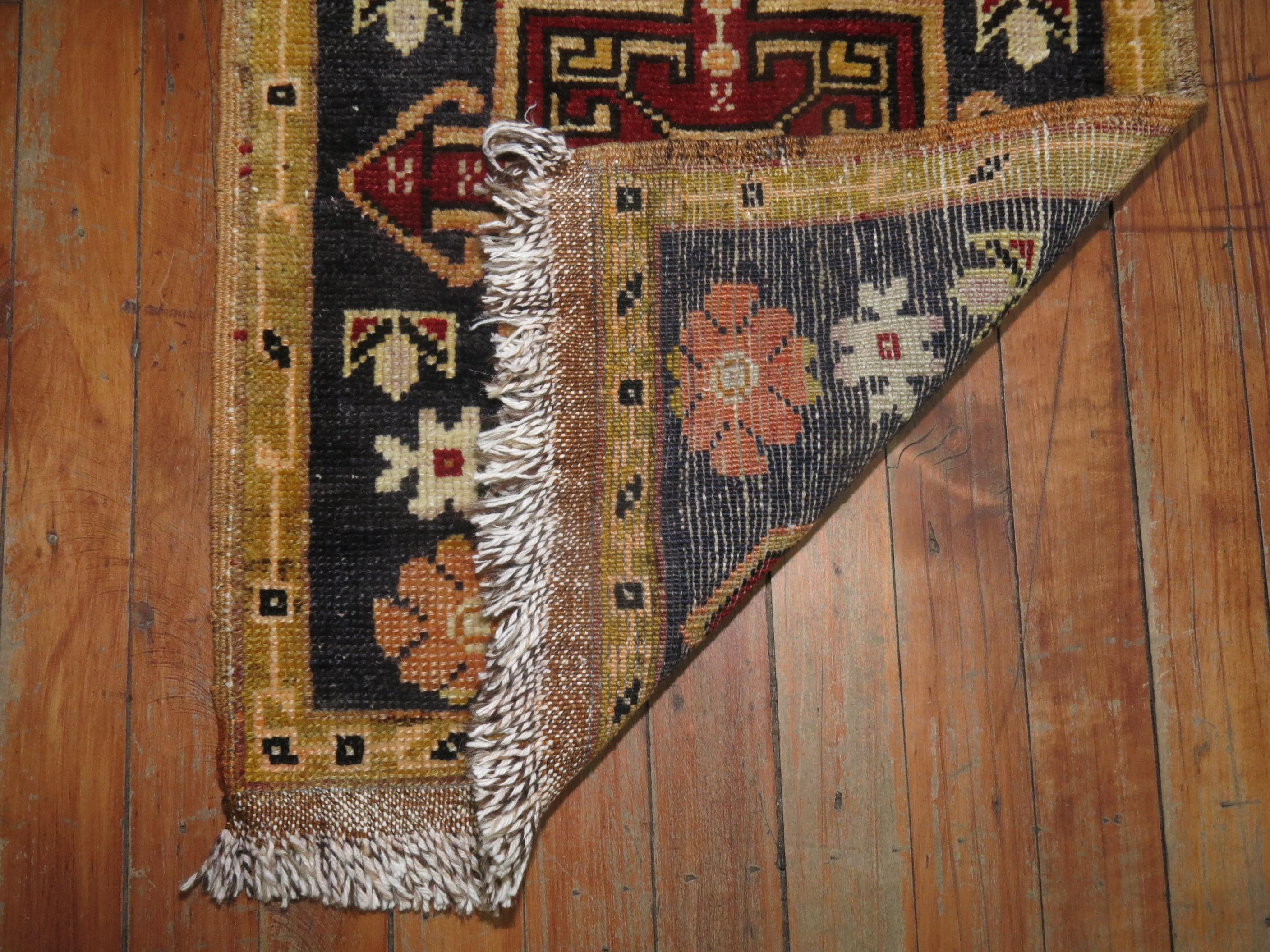 Industrial Dark Colorful Vintage Anatolian Mat Rug