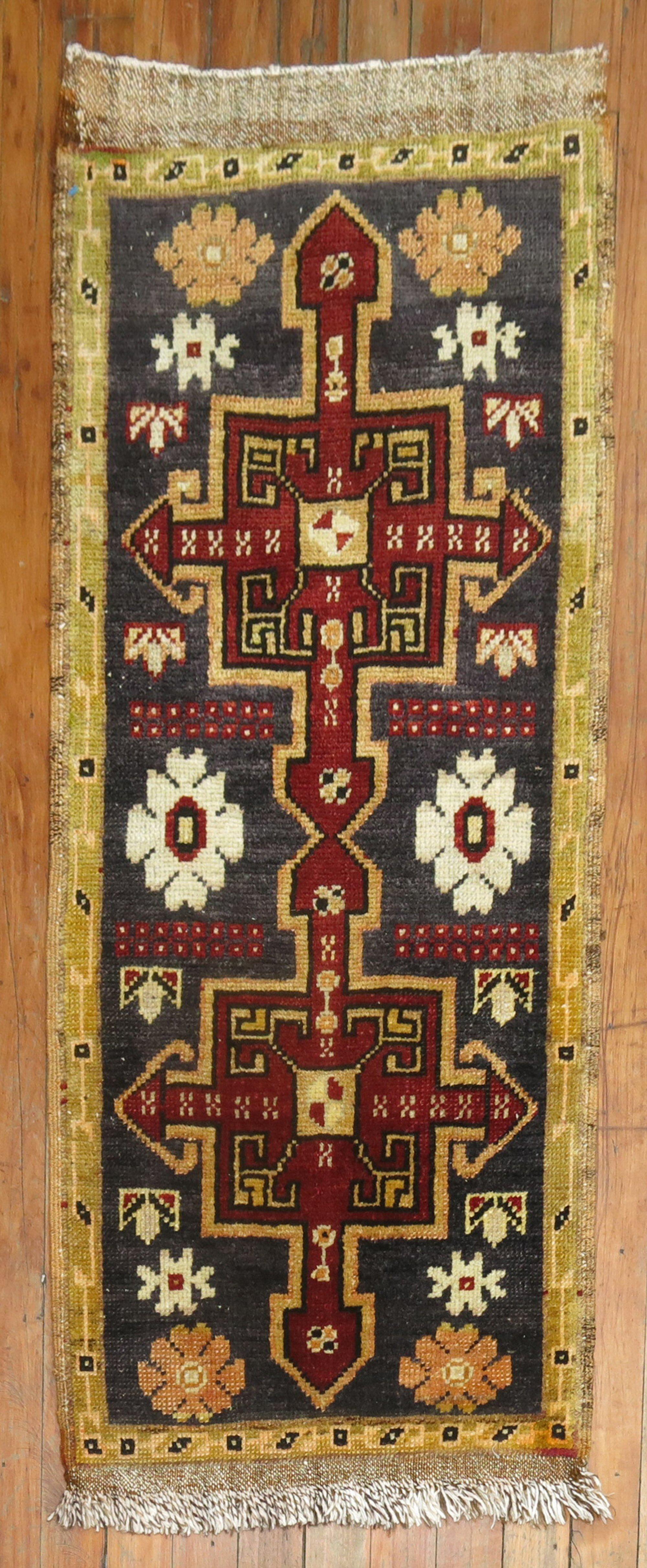 Asian Dark Colorful Vintage Anatolian Mat Rug