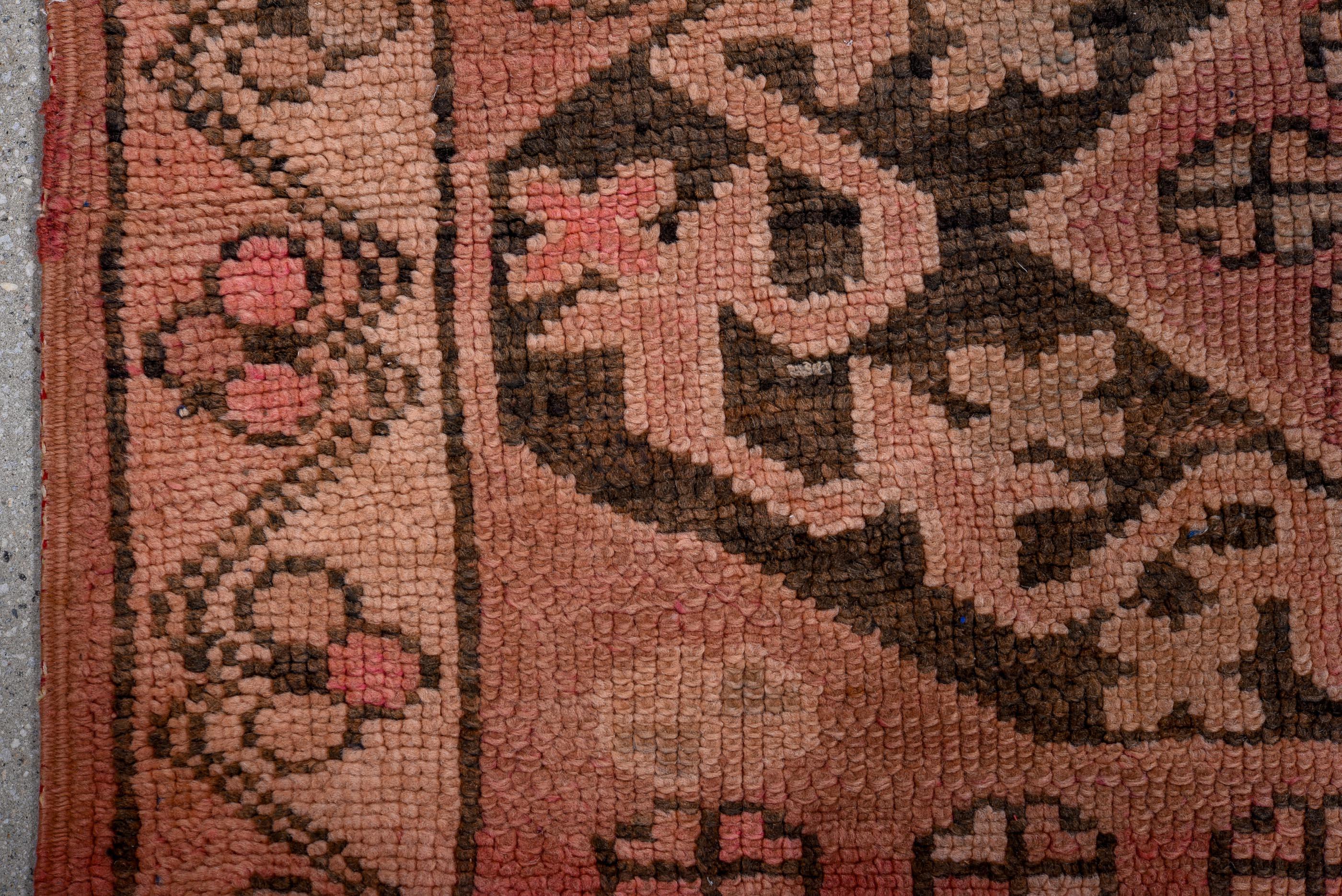 20th Century Vintage Anatolian Rug Karapinar Medallion Pattern in Faded Rose and Charcoal For Sale