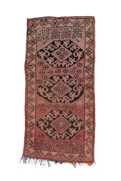 Vintage Anatolian Rug Karapinar Medallion Pattern in Faded Rose and Charcoal
