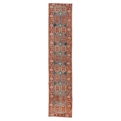 Vintage Anatolian Runner with a Sky Blue Field and Red Border Vintage Anatolian Runner with a Sky Blue Field and Red Border