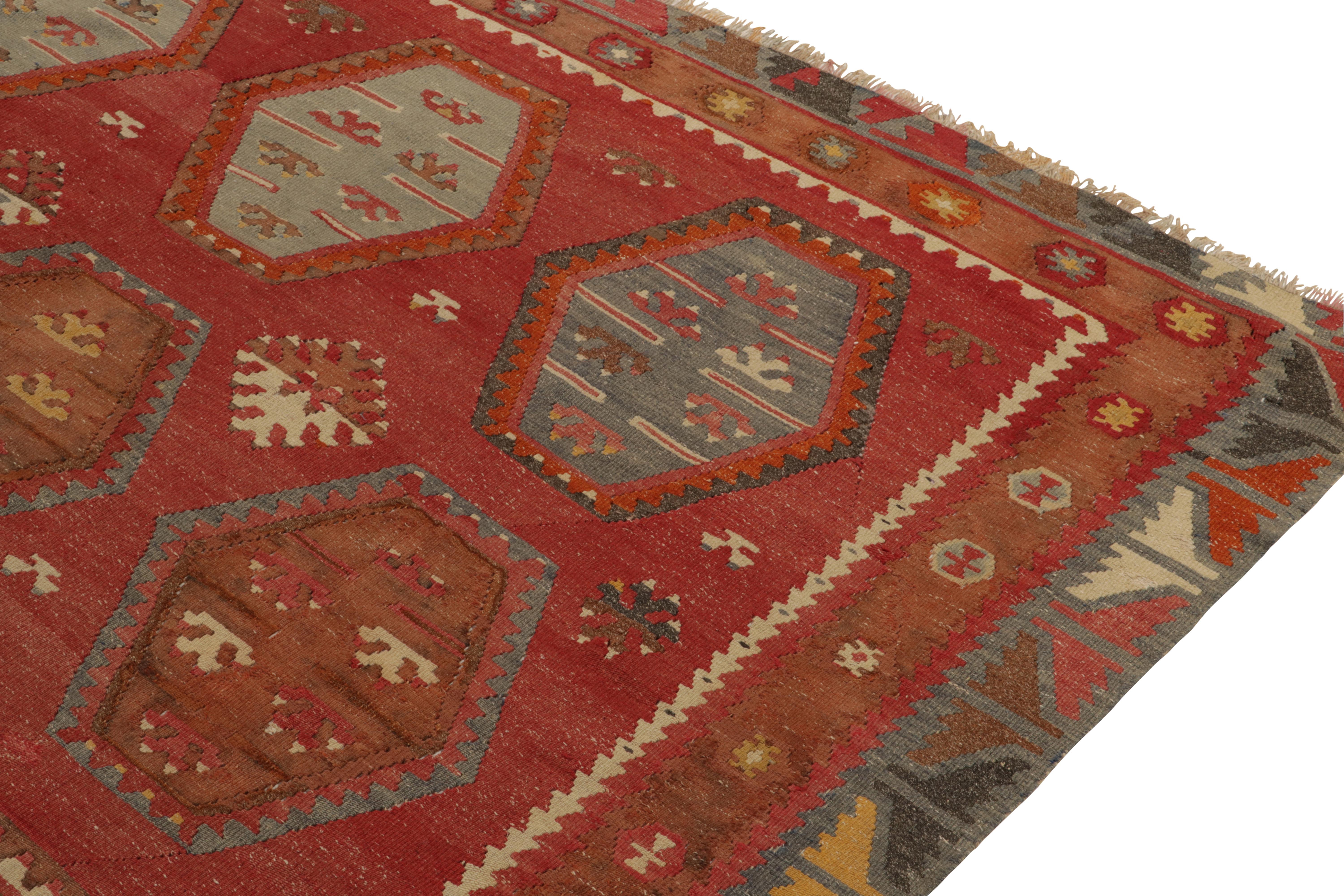 Mid-20th Century Vintage Turkish Kilim rug in Red & Brown Tribal Geometric Pattern by Rug & Kilim For Sale
