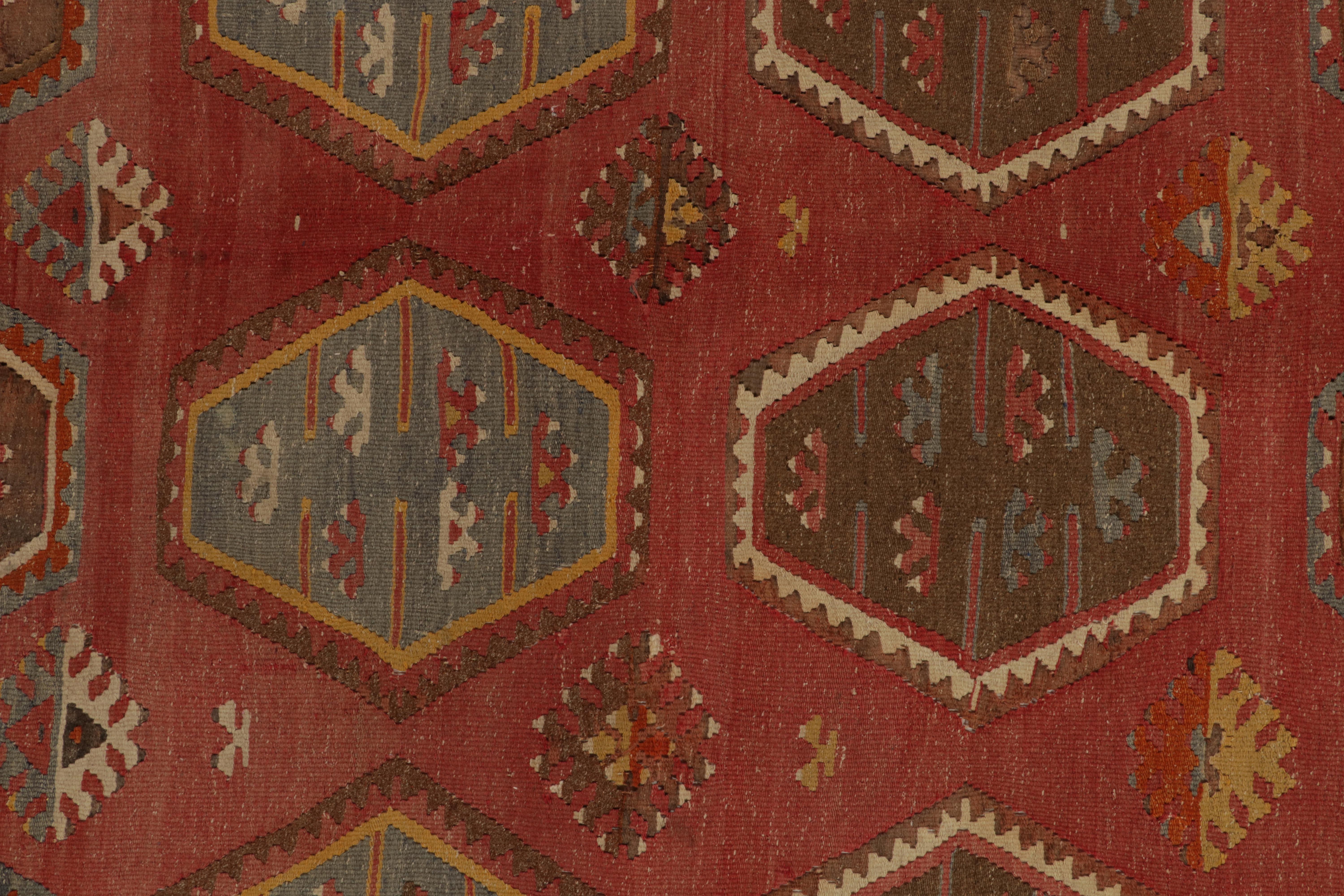 Wool Vintage Turkish Kilim rug in Red & Brown Tribal Geometric Pattern by Rug & Kilim For Sale