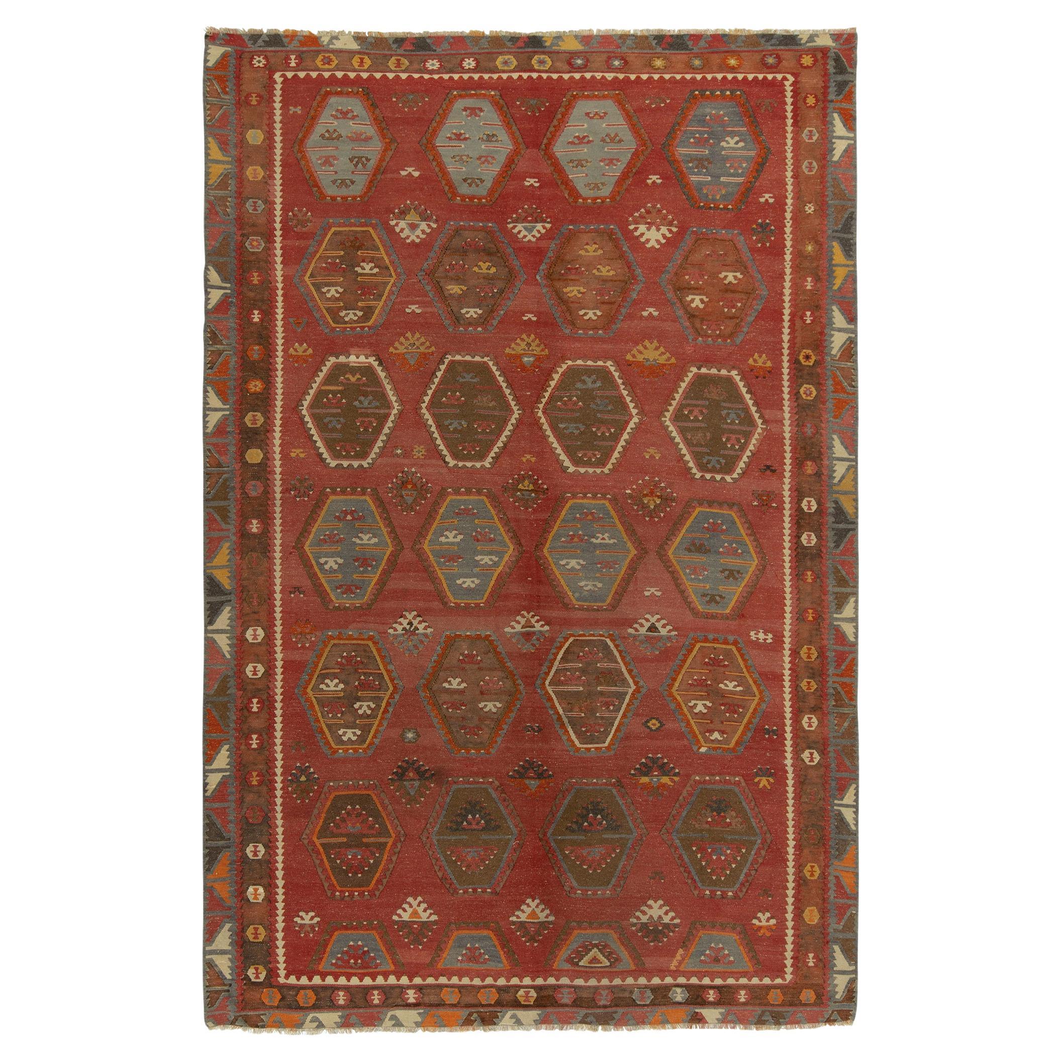 Vintage Turkish Kilim rug in Red & Brown Tribal Geometric Pattern by Rug & Kilim For Sale