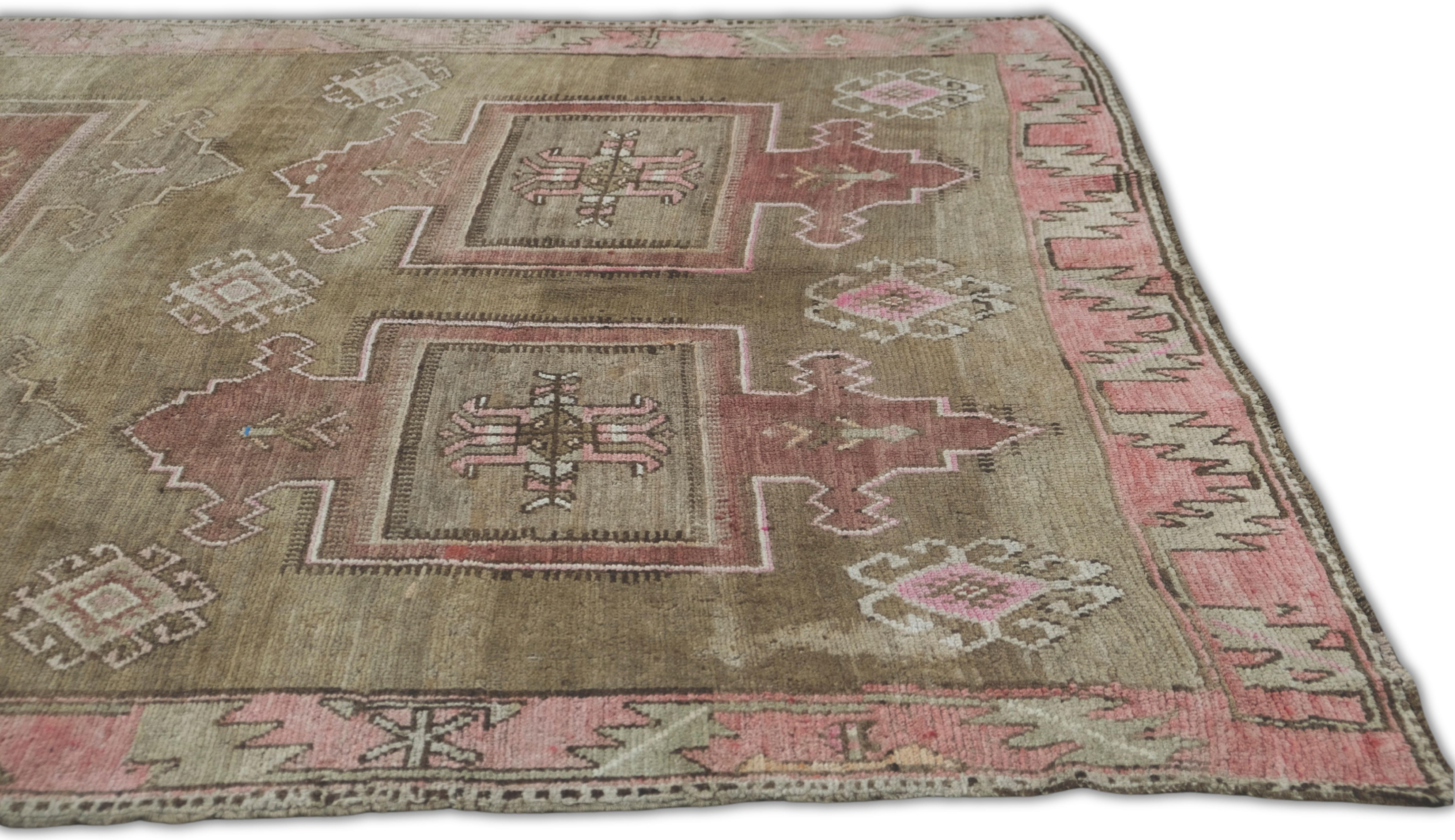Vintage Anatolian Tan and Pink Wool Rug 7'x15' In Good Condition For Sale In Torrance, CA