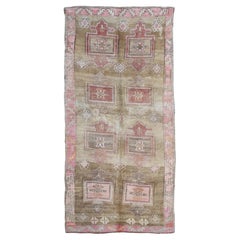 Vintage Anatolian Tan and Pink Wool Rug 7'x15'