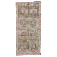 Vintage Anatolian Tan and Pink Wool Rug 7'x15'