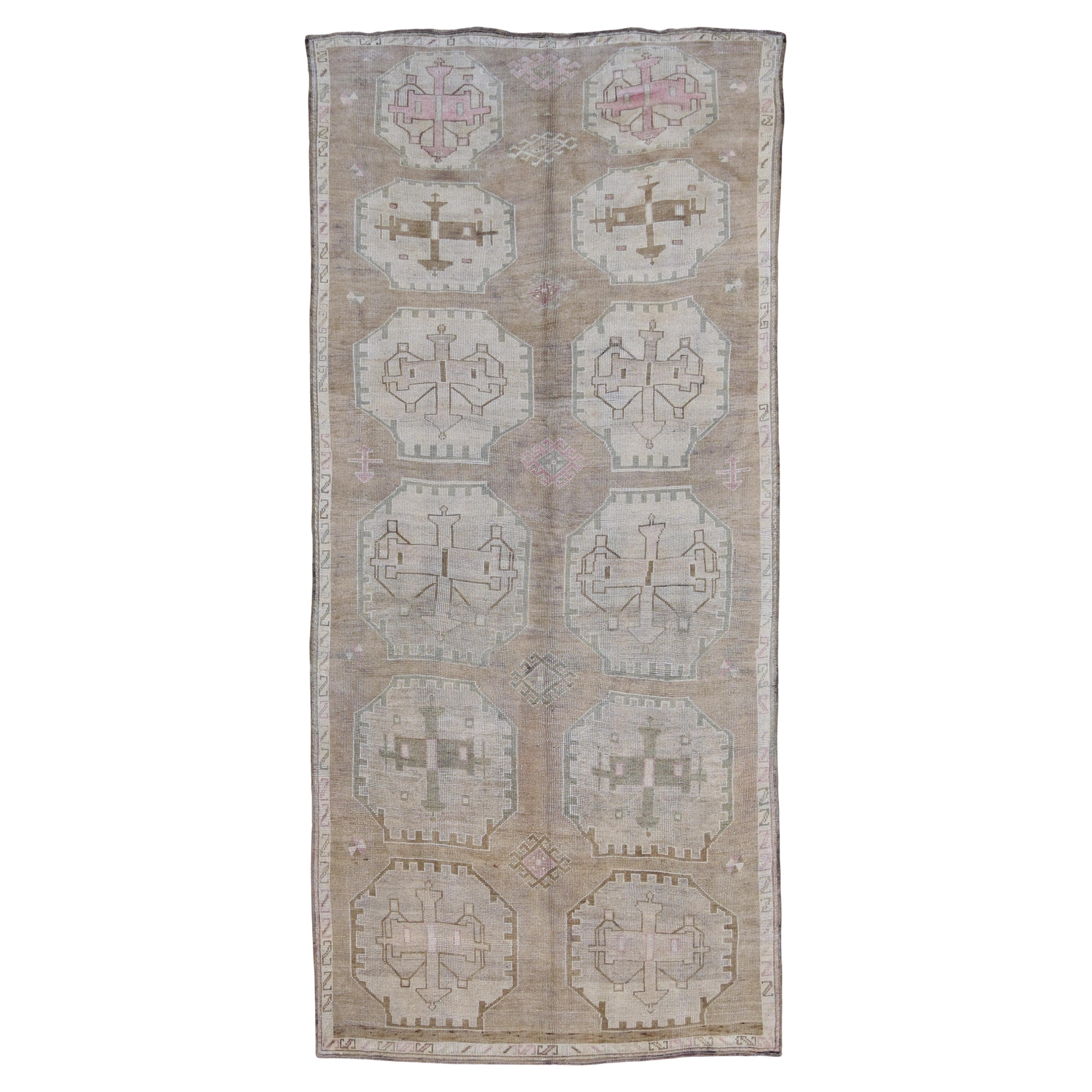 Vintage Anatolian Tan Neutral Wool Rug 6'x13'5''