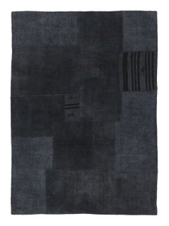 Tapis turc vintage avec géométrie en patchwork bleu et noir - Rug & Kilim