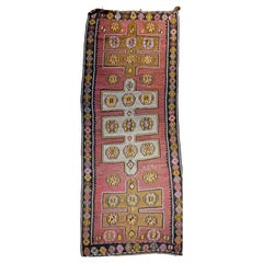 Vintage Anatolian Turkish Kilim Rug, Flat-Woven Geometric Pattern, 5' x 13'