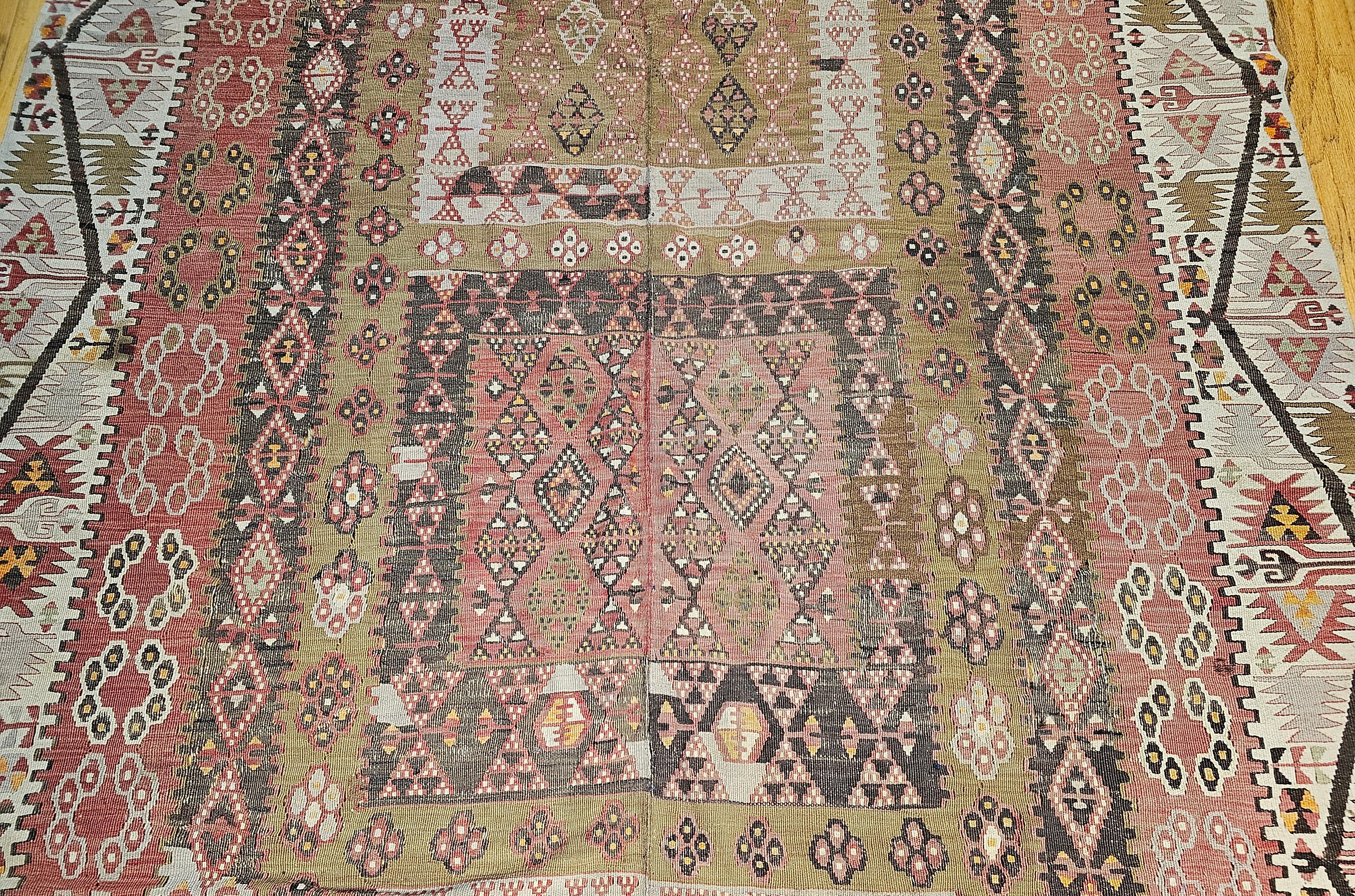Wool Vintage Anatolian Turkish Kilim Wide Runner For Sale