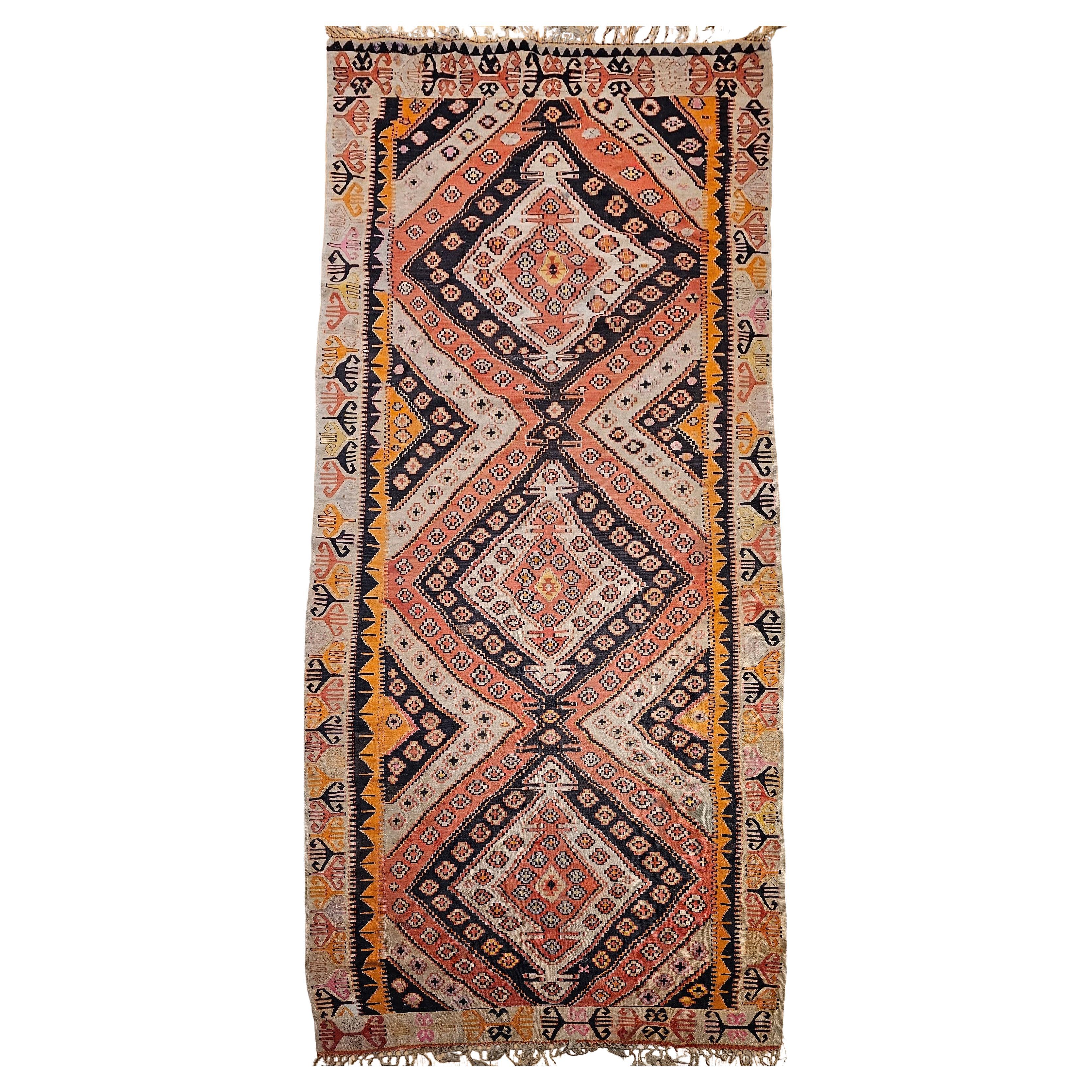 Vintage Anatolian Turkish Kilim Wide Runner For Sale