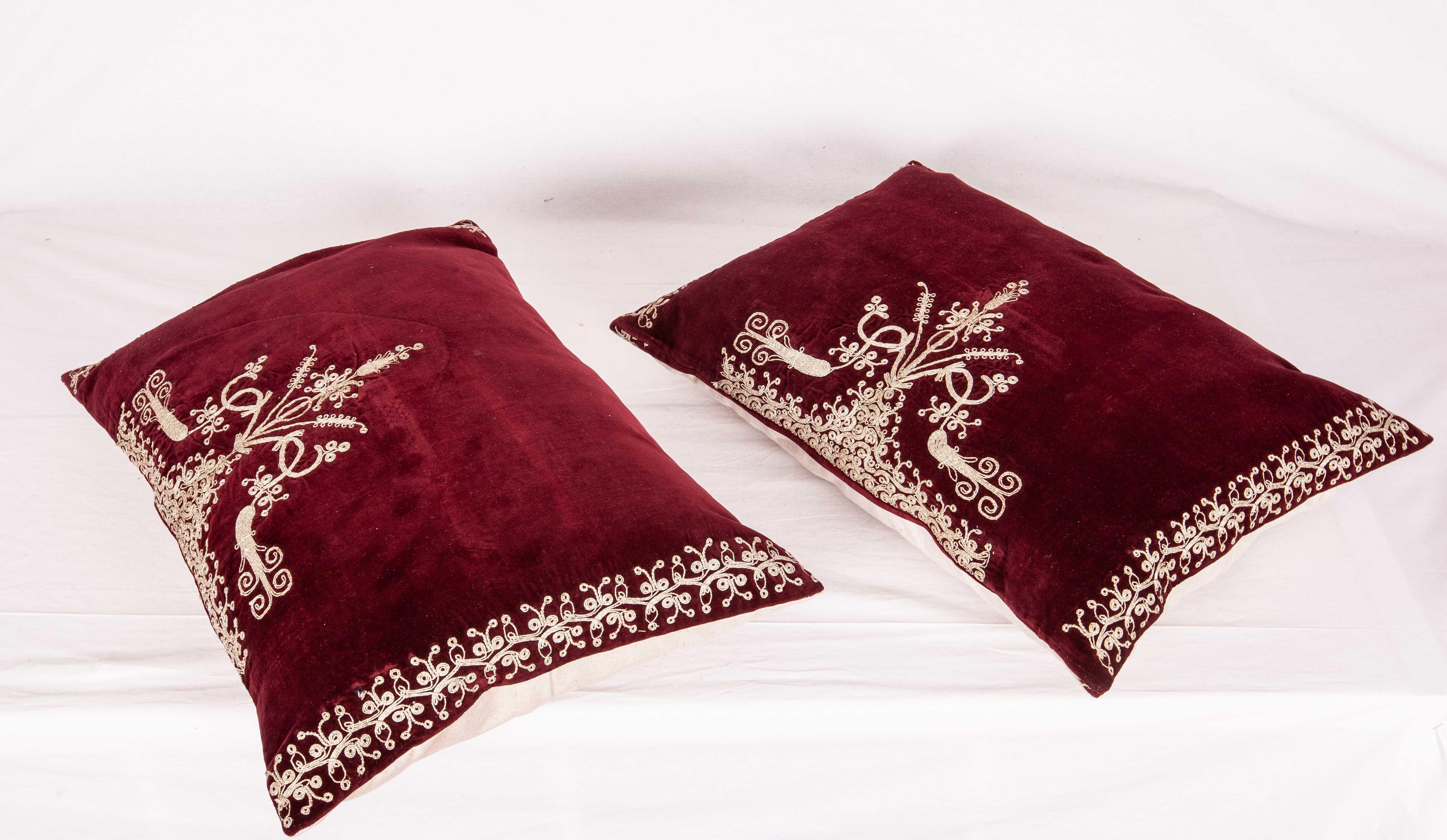 Embroidered Vintage Anatolian Velvet Pillow Cases, Mid-20th Century For Sale