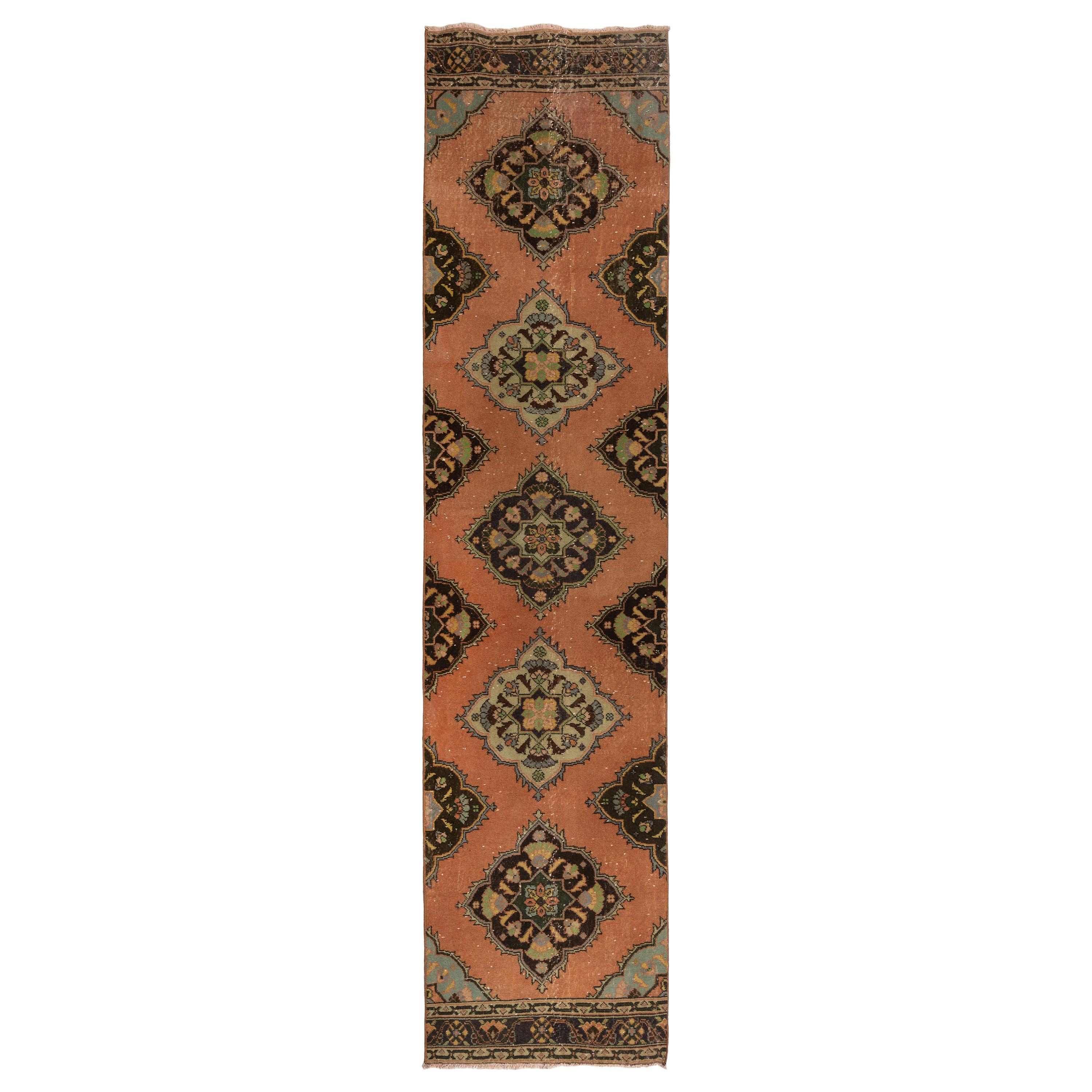 3x12.7 Ft Vintage Anatolian Village Runner Rug, 100% Wool Hand-Knotted Carpet For Sale