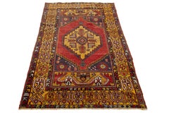 Vintage Anatolian Wool Rug With Geometric Motif In Multicolor