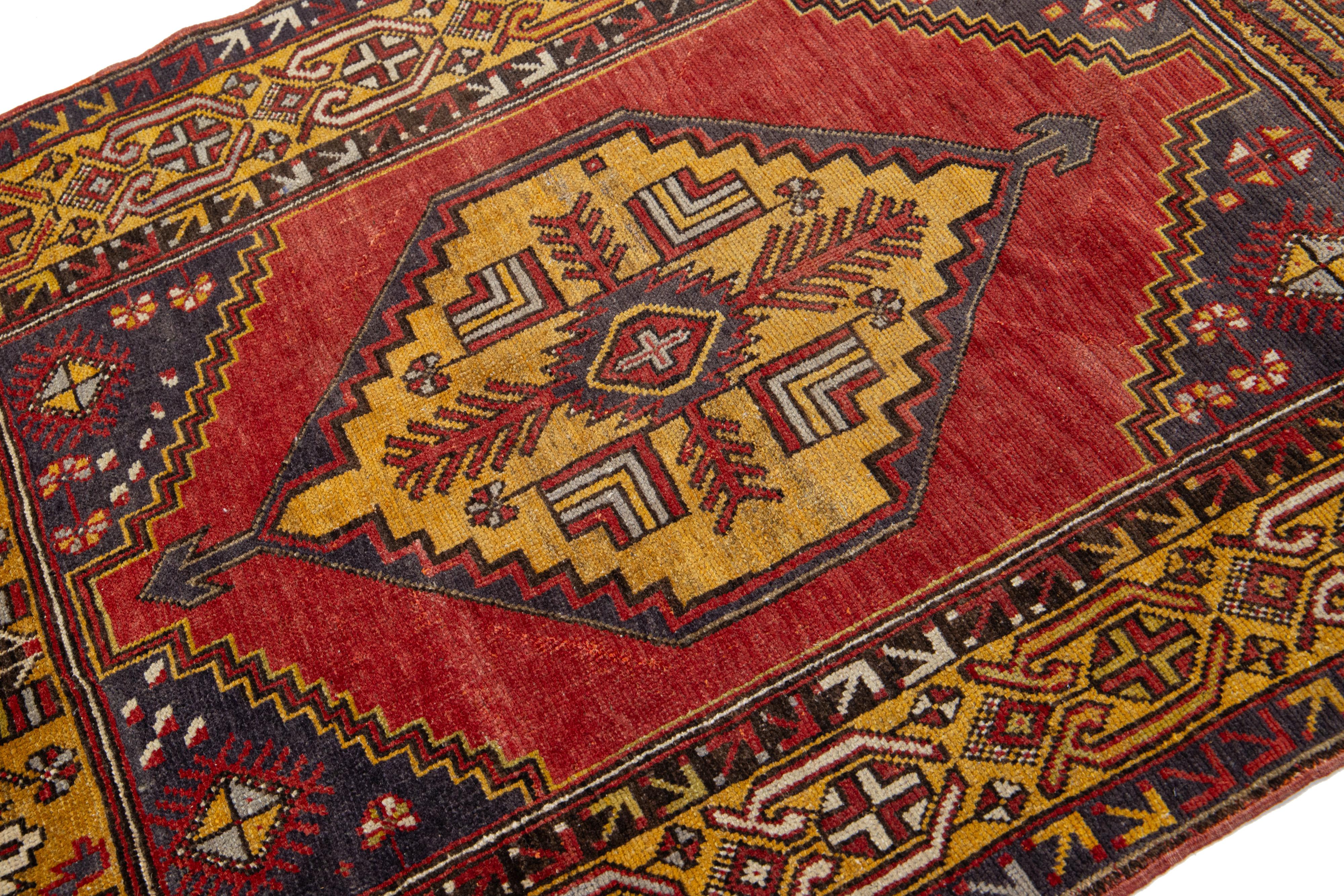 Islamic Vintage Anatolian Wool Rug With Geometric Motif In Multicolor   For Sale