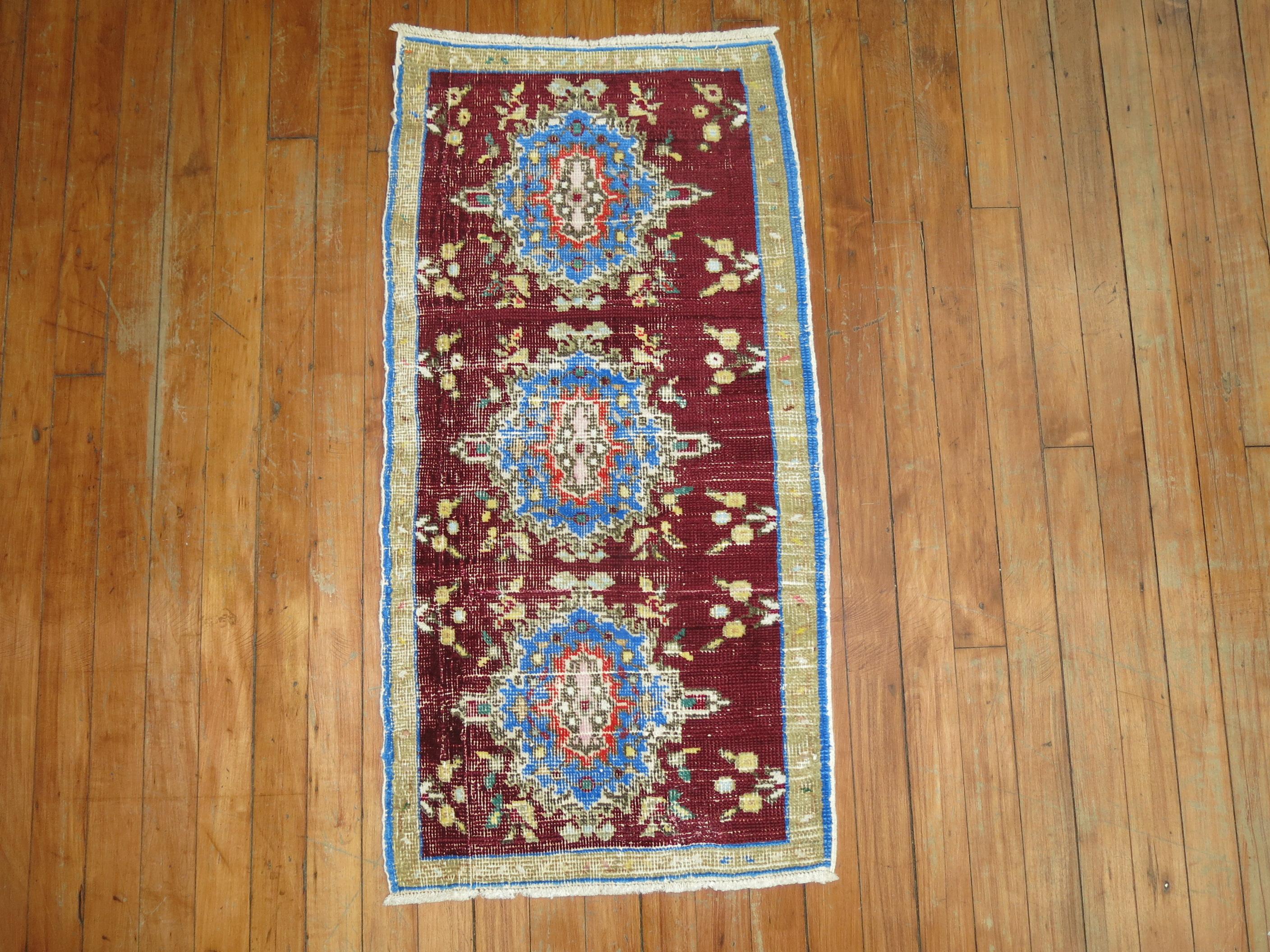 A vintage Anatolian Turkish Yastik rug mat.