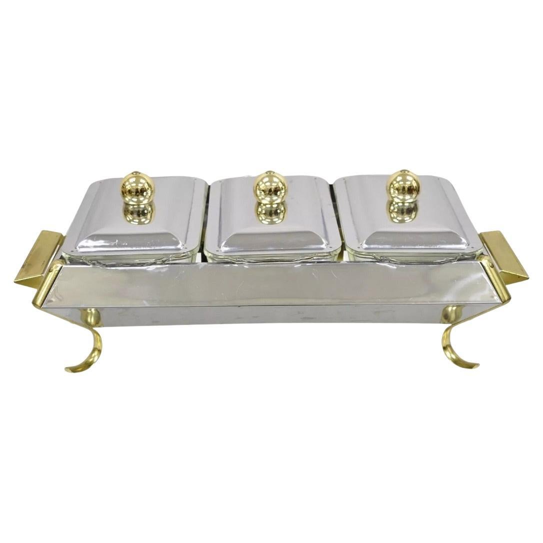 Vintage Anchor Hocking Art Decó Moderno 3 Secciones Calentador Buffet Chafing Dish