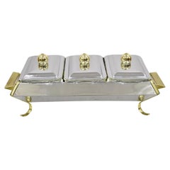 Vintage Anchor Hocking Art Deco Modern 3 Abschnitt Buffet Warmer Chafing Dish