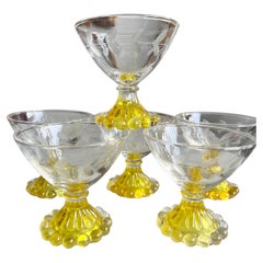 Vintage Anchor Hocking Boopie Amarillo Grabado Champán Copas De Sherbert Juego De 6