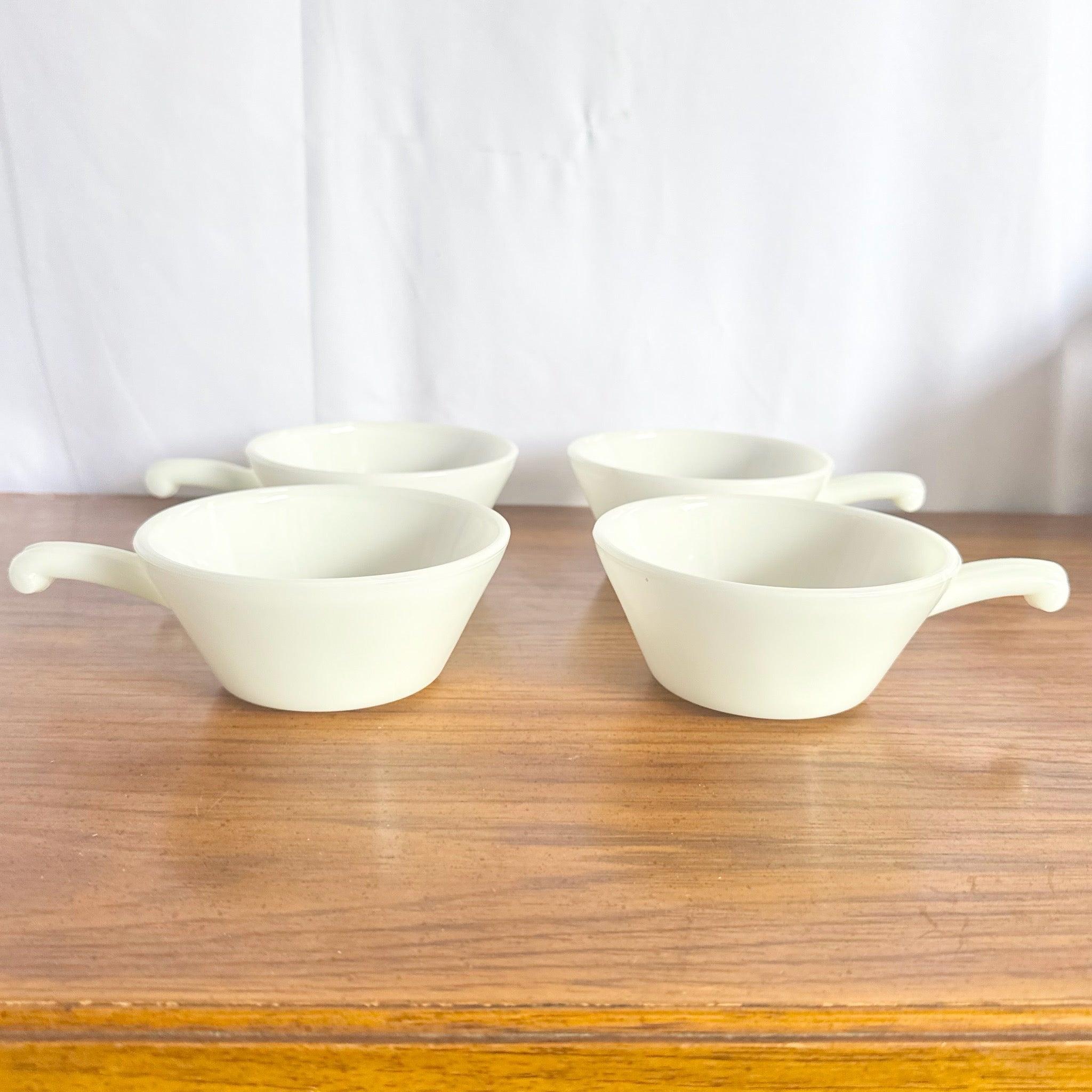 Vintage Anchor Hocking Fire King White Milk Glass Soup Bowls - Set of 4 In Good Condition For Sale In Delray Beach, FL