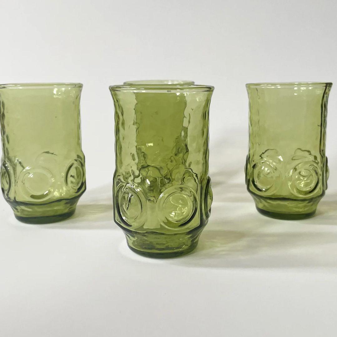 Set de 4 vasos vintage Anchor Hocking Heritage Hill verde aguacate siglo XX en venta