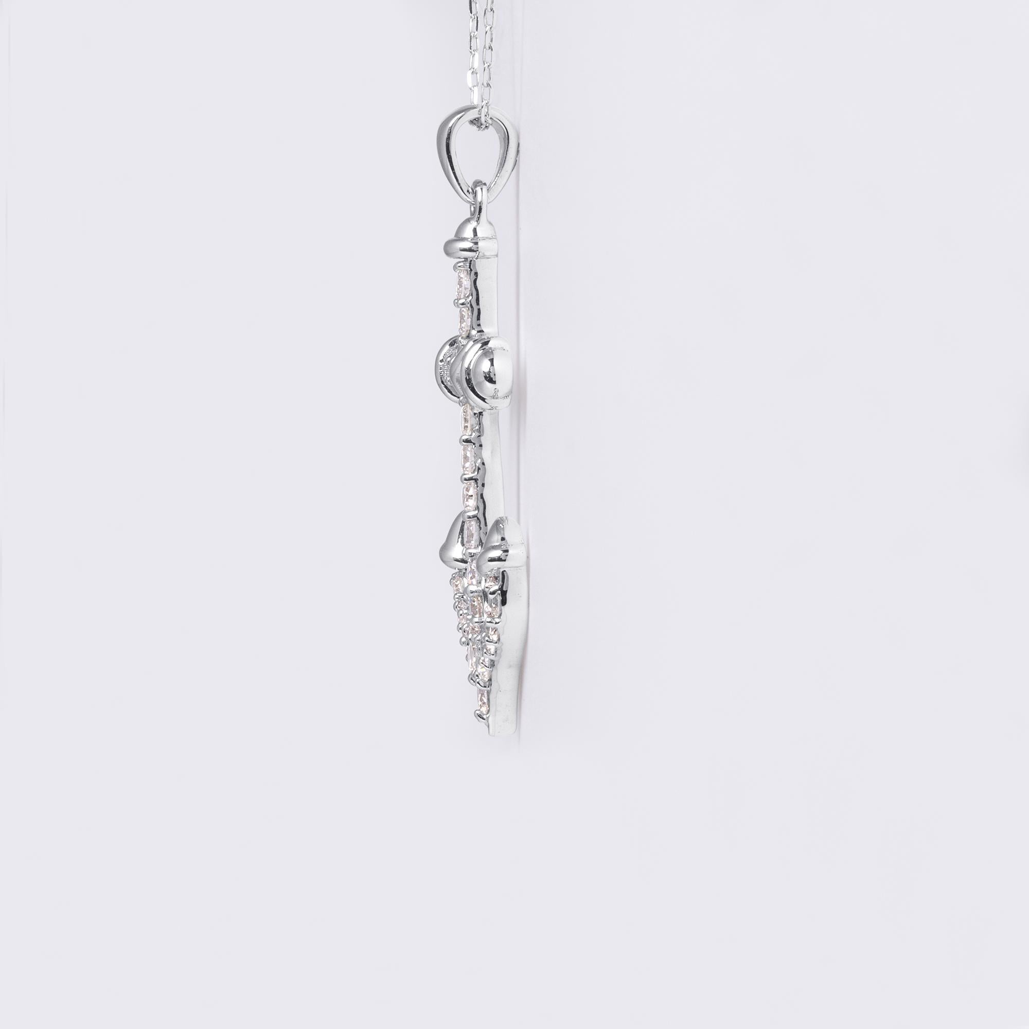 Women's Vintage Anchor Nautical 0.27 Carats Diamond Necklace 18K White Gold For Sale