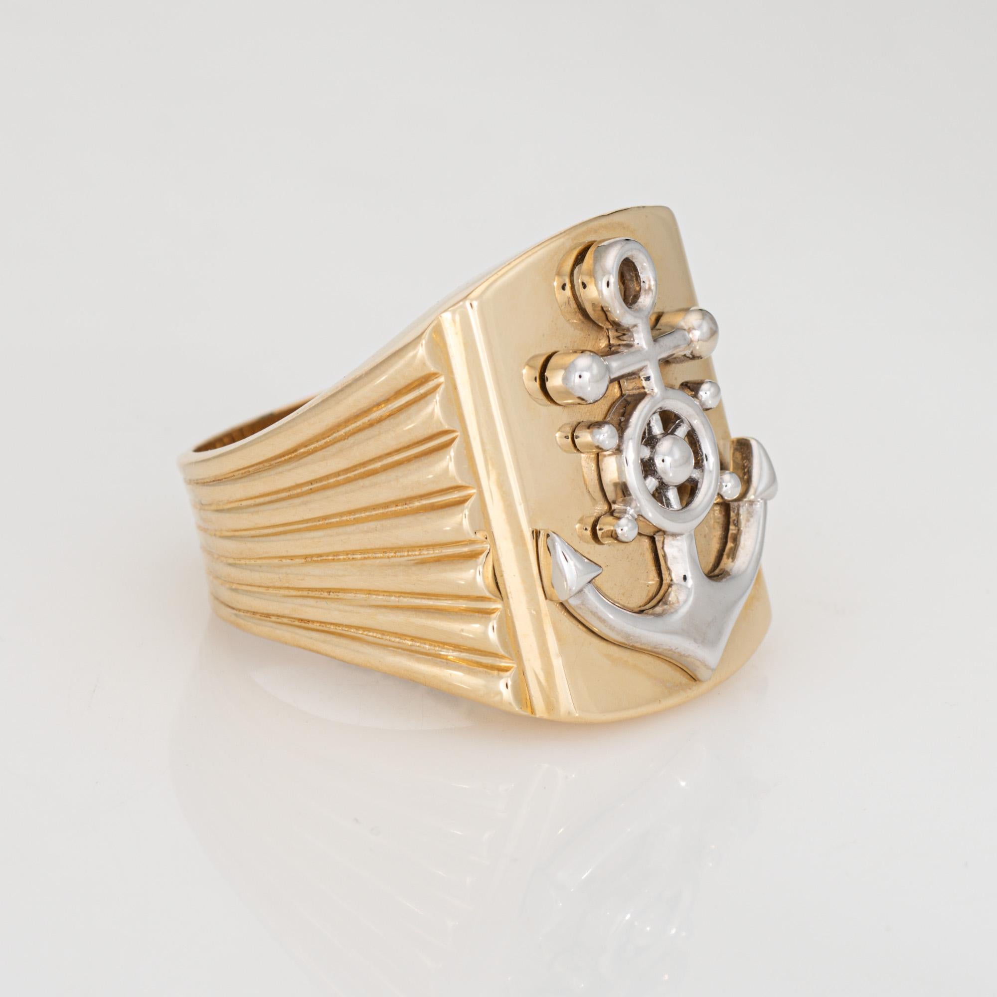 Vintage Anchor Ring Sz 12,5 14k Gelbgold Schiffe Rad nautischen Herrenschmuck (Moderne) im Angebot