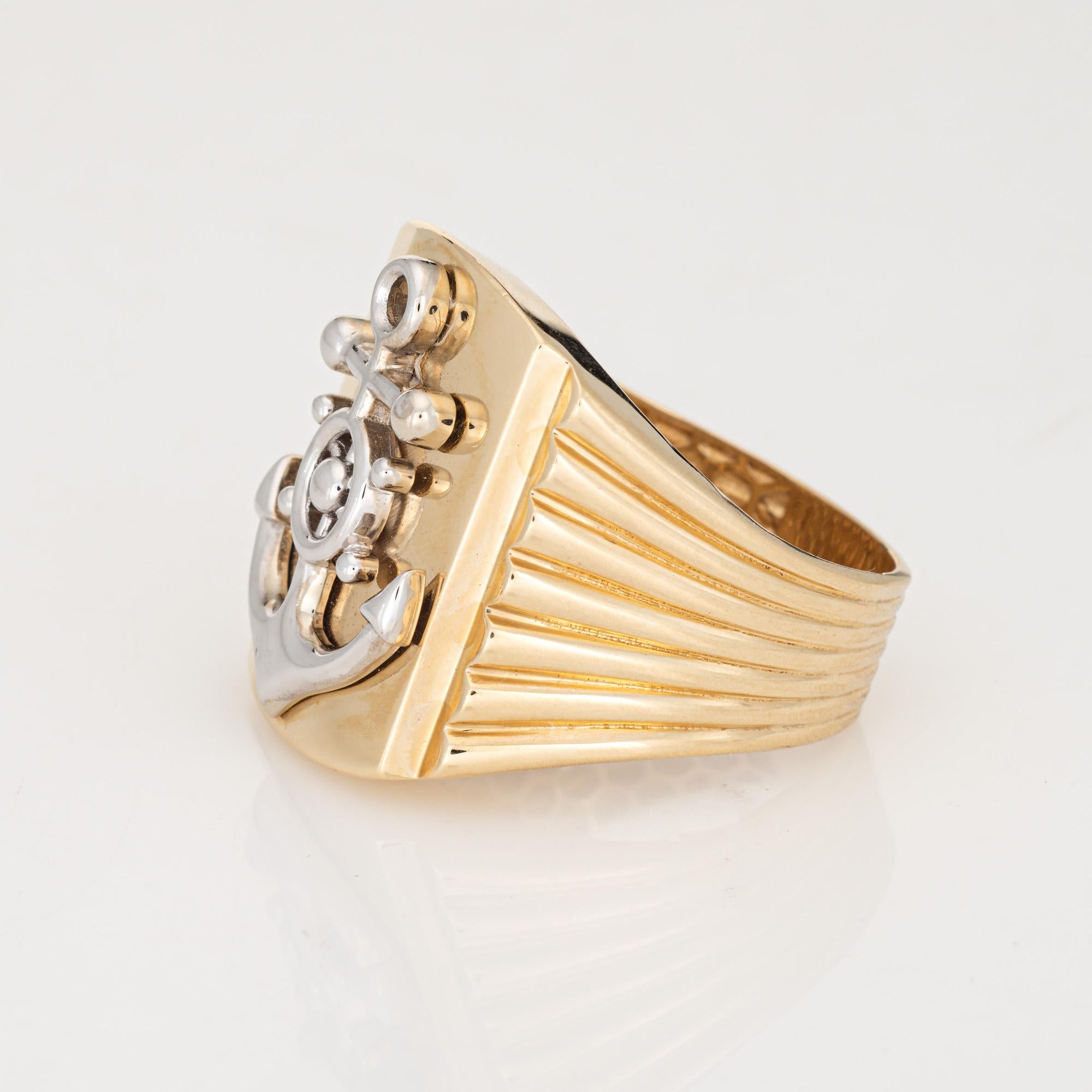 Vintage Anchor Ring Sz 12,5 14k Gelbgold Schiffe Rad nautischen Herrenschmuck im Zustand „Gut“ im Angebot in Torrance, CA