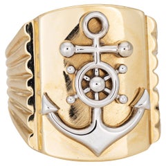 Vintage Anchor Ring Sz 12,5 14k Gelbgold Schiffe Rad nautischen Herrenschmuck