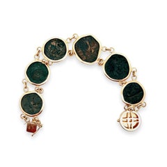 Vintage Ancient Roman Bronze Coin 14k Yellow Gold Link Bracelet