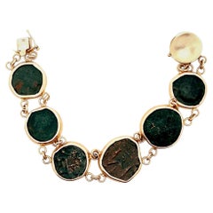 Vintage Ancient Roman Bronze Coin 14k Yellow Gold Link Bracelet