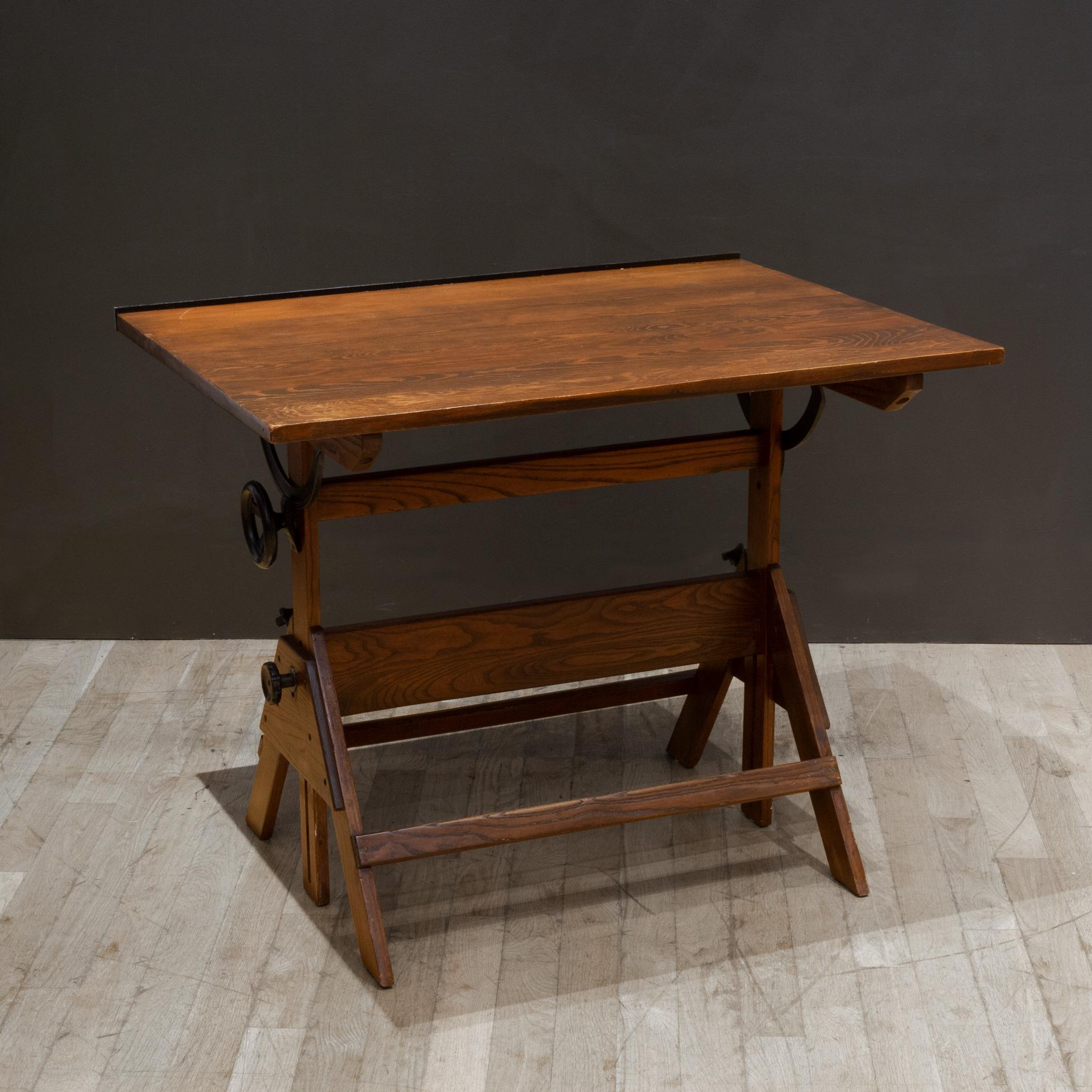 Industrial Vintage Anco Bilt Cast Iron and Wood Drafting Table/Desk c.1950 For Sale