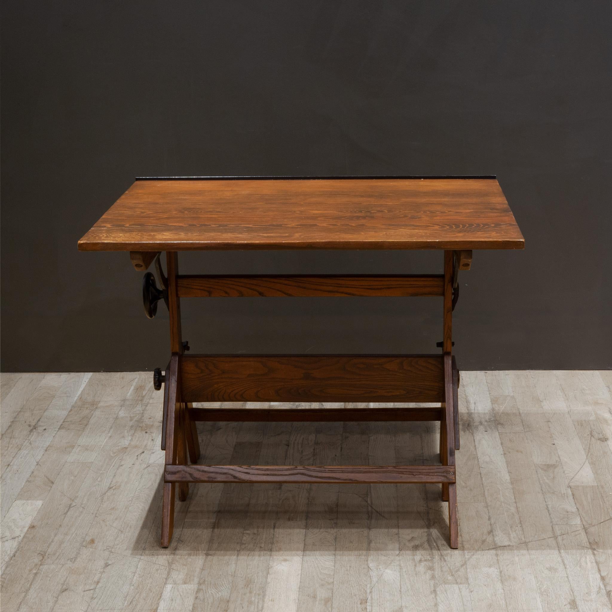 American Vintage Anco Bilt Cast Iron and Wood Drafting Table/Desk c.1950 For Sale